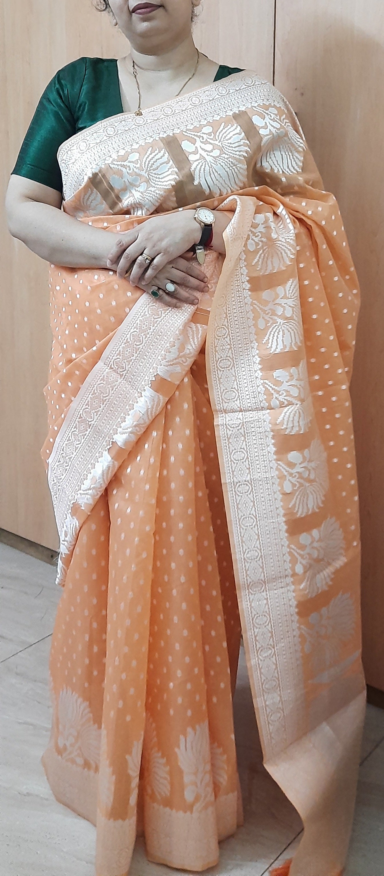 Peach Handloom Cotton Saree