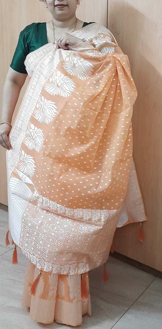 Peach Handloom Cotton Saree