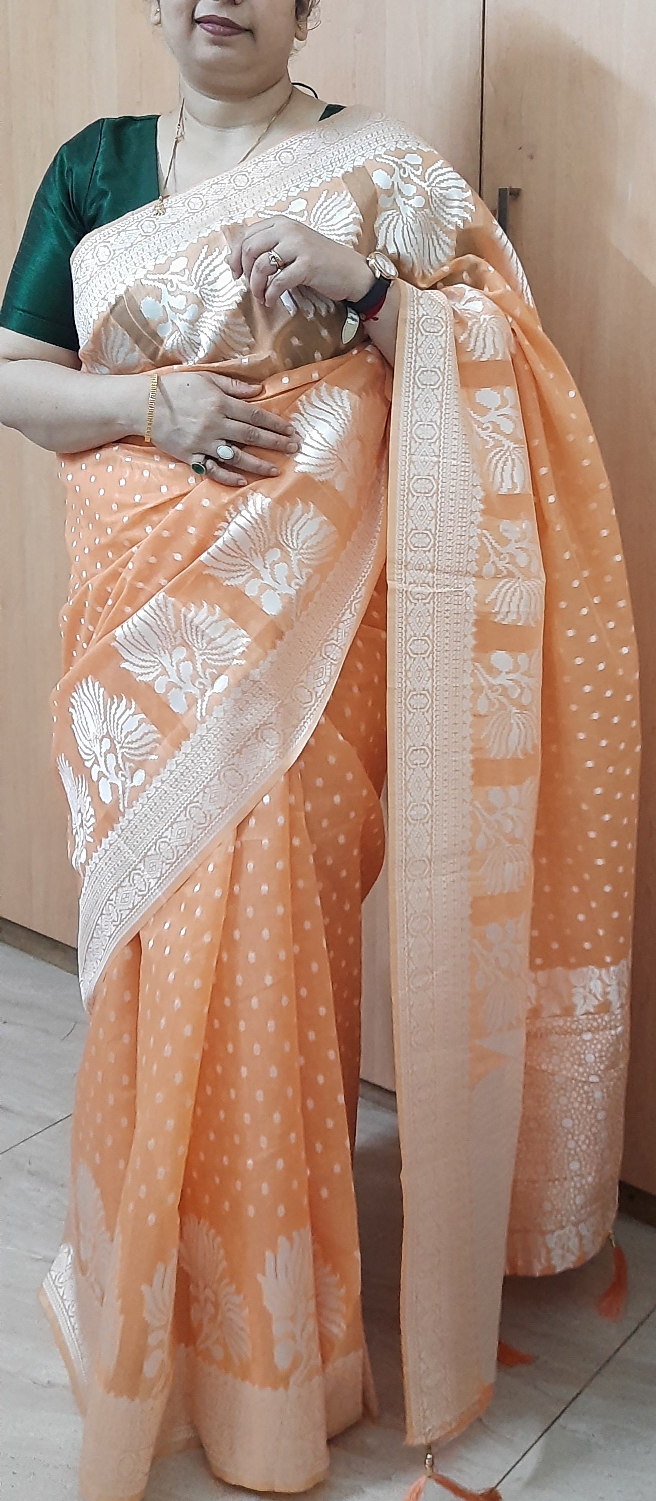 Peach Handloom Cotton Saree