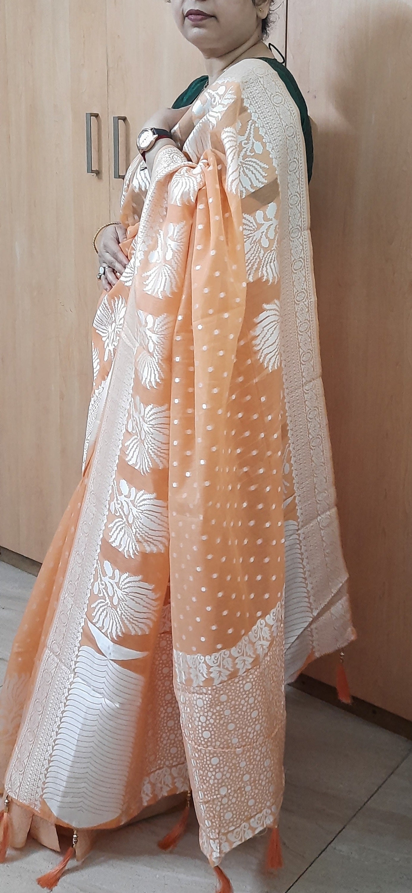 Peach Handloom Cotton Saree