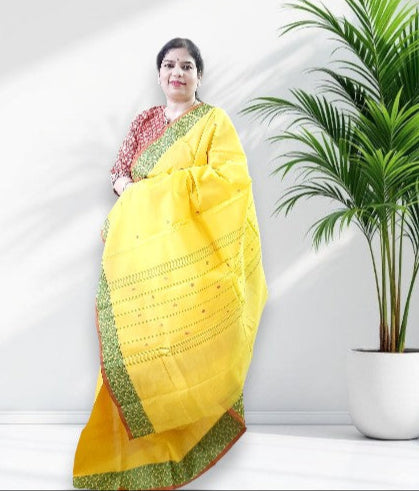 AGNI - Yellow Pure Cotton Butta Saree