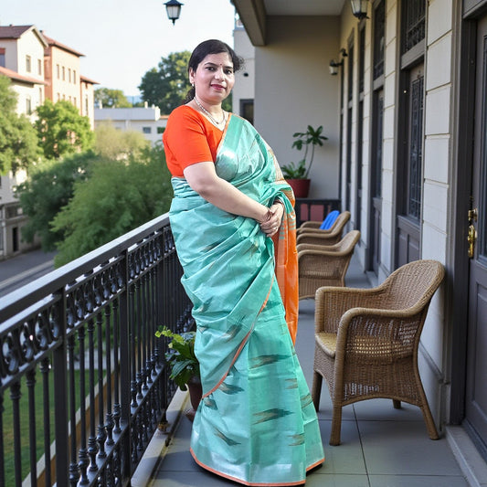 Mint Green Ikkat Linen Saree