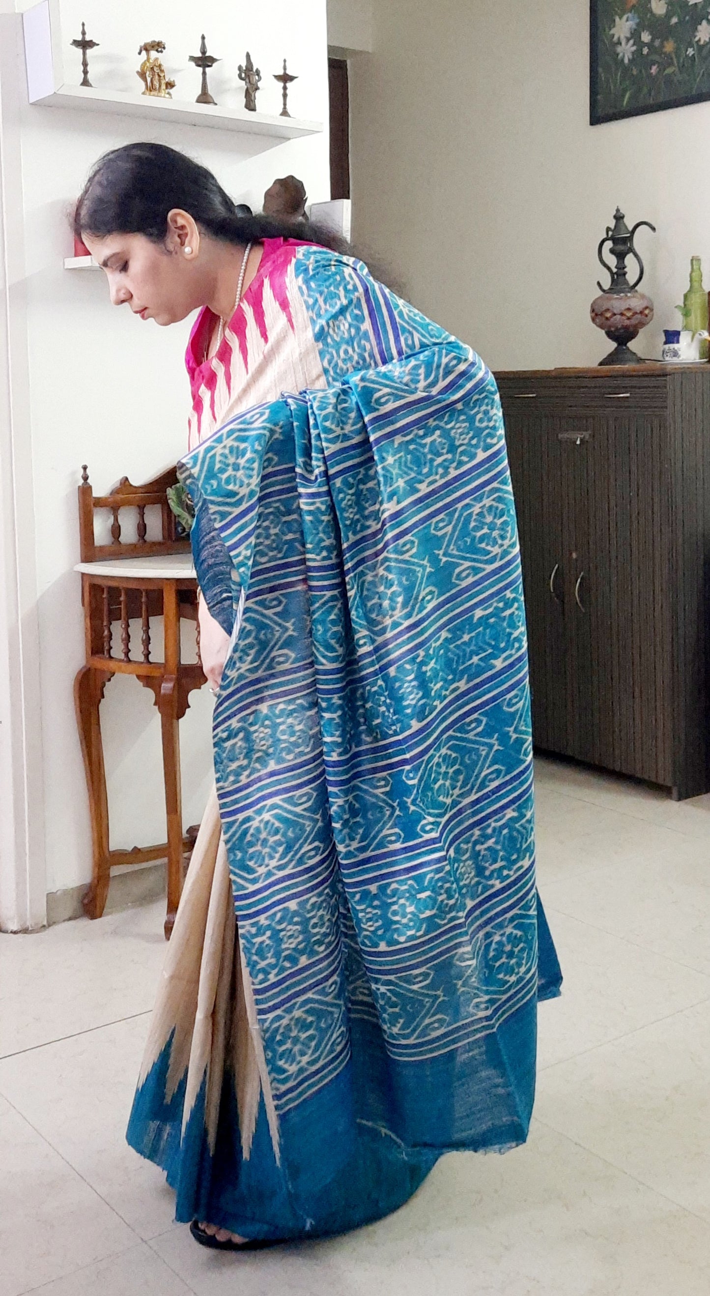 SATYA - Natural Color Tussar Silk Saree (Fuchsia-Blue)