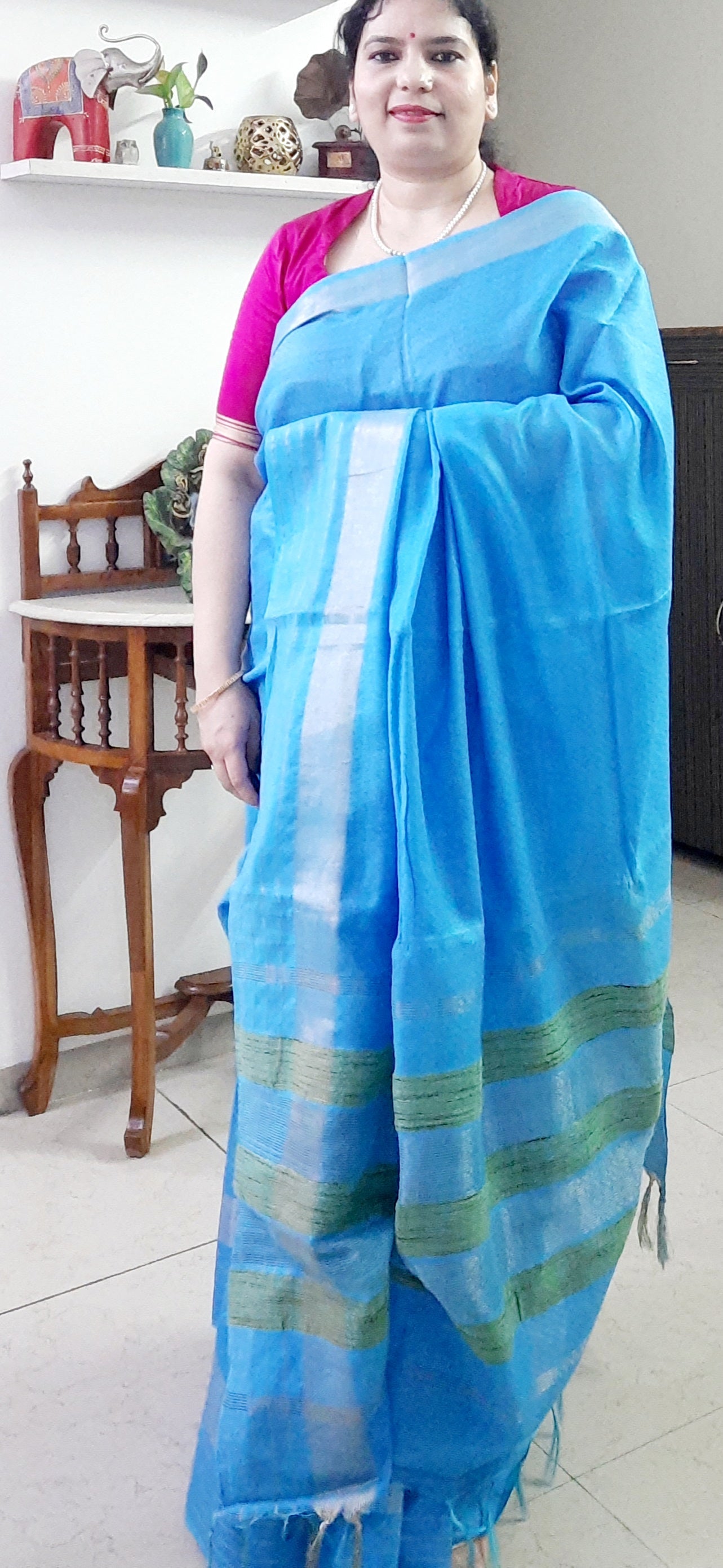 Blue Cotton Silk Saree