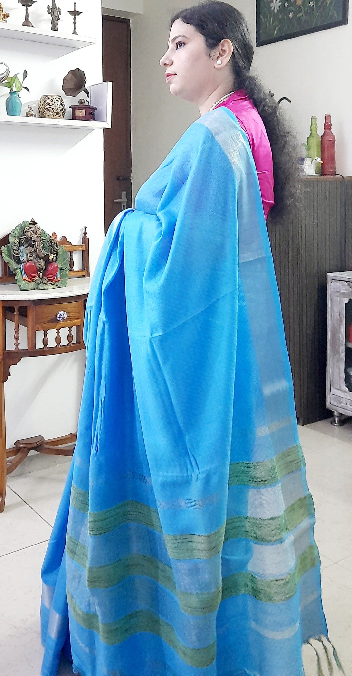 Blue Cotton Silk Saree