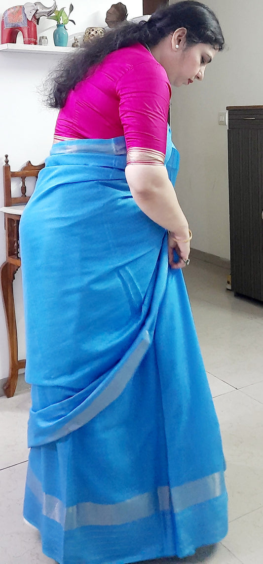 Blue Cotton Silk Saree