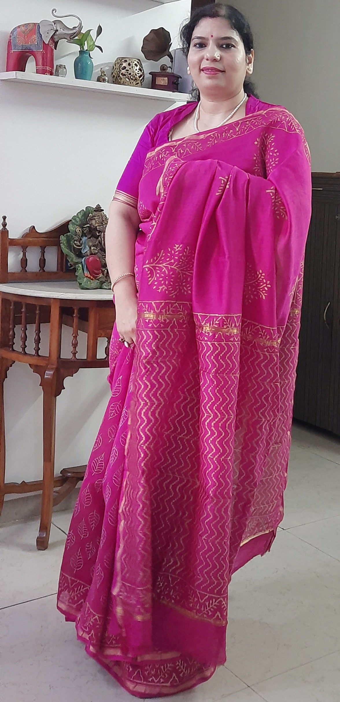 Magenta Chanderi Cotton Silk Saree