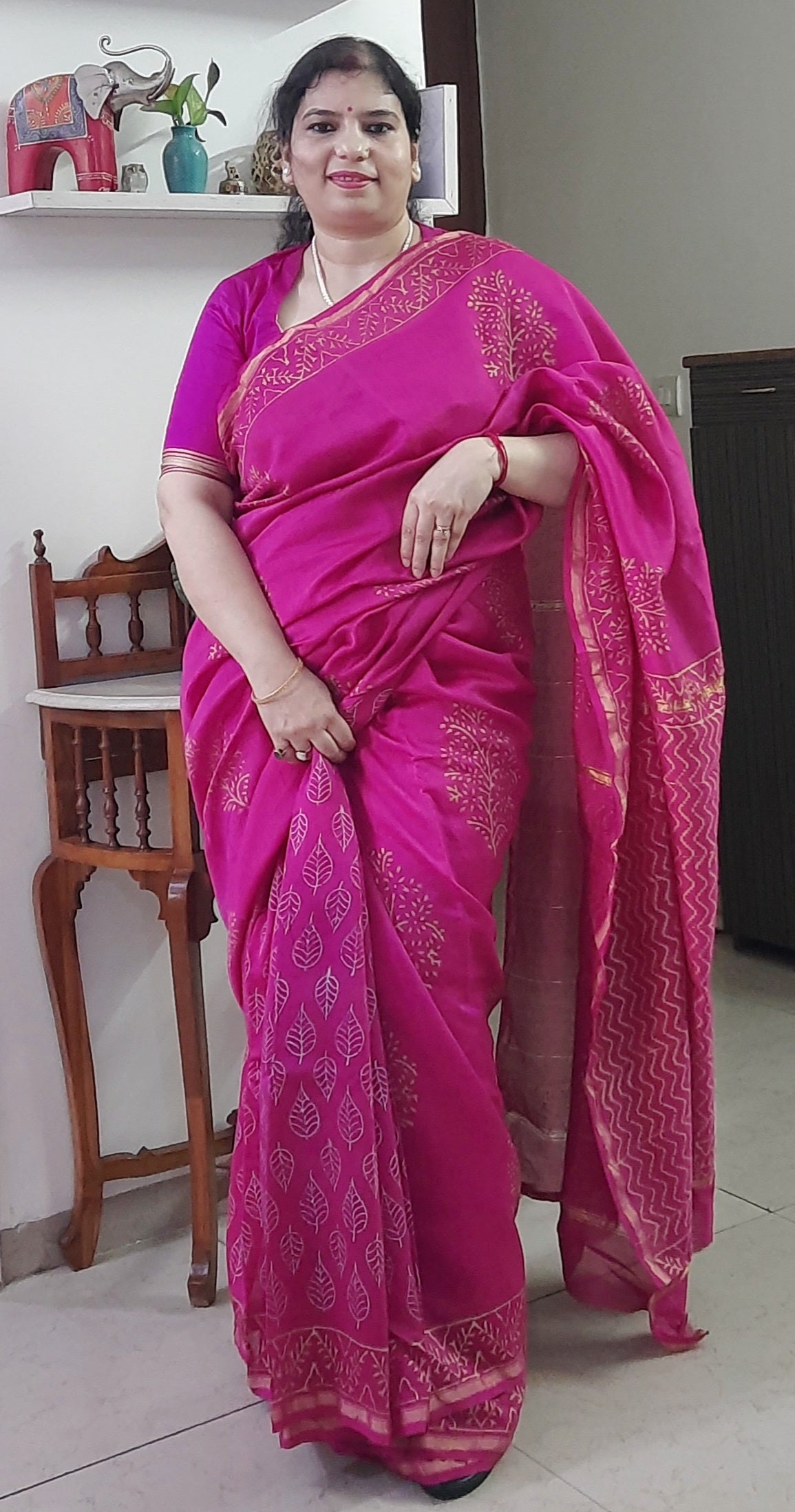 Magenta Chanderi Cotton Silk Saree