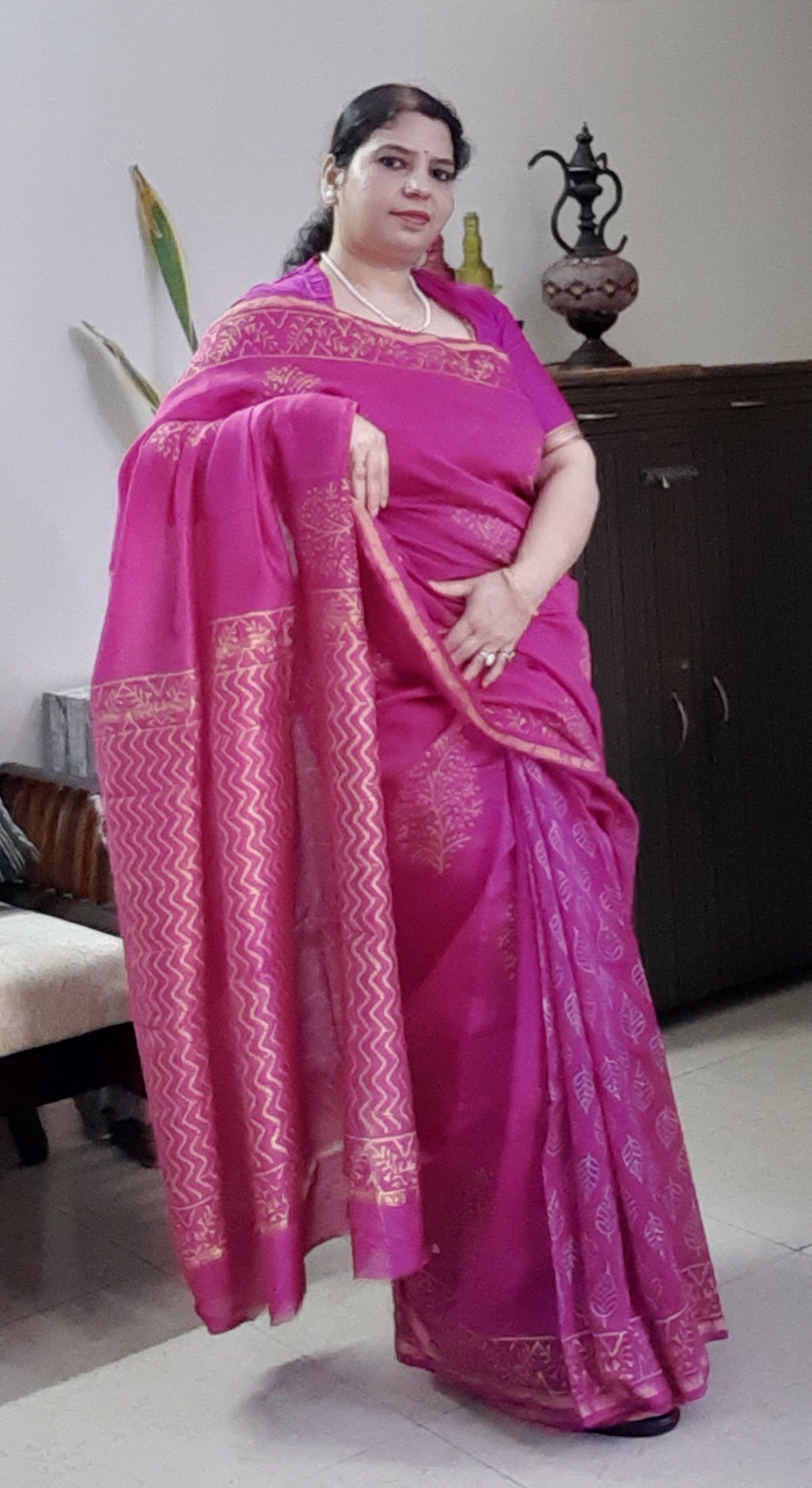 Magenta Chanderi Cotton Silk Saree