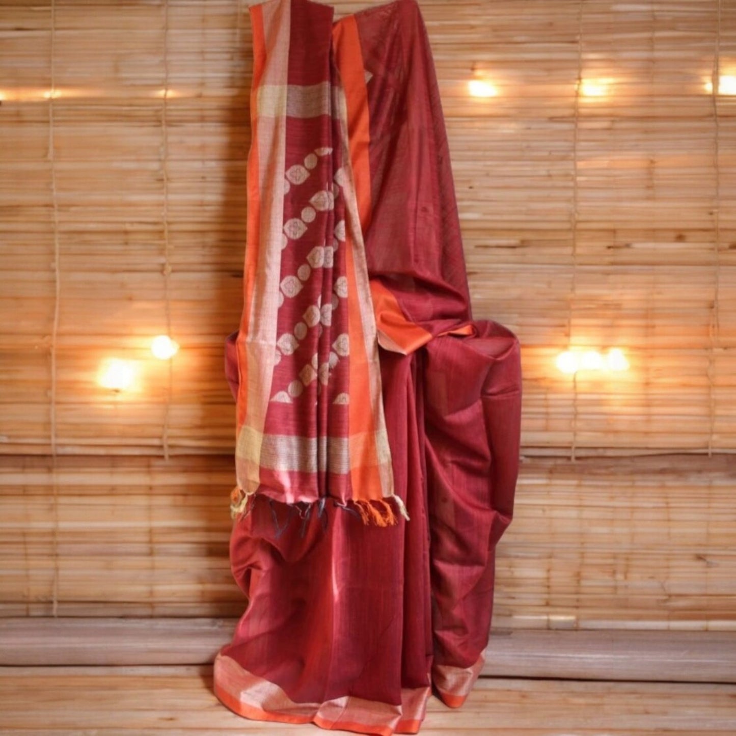 Rust Plain Cotton Silk Saree