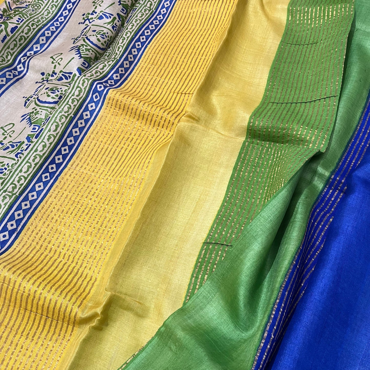 Yellow Pure Tussar Silk Saree with Prints