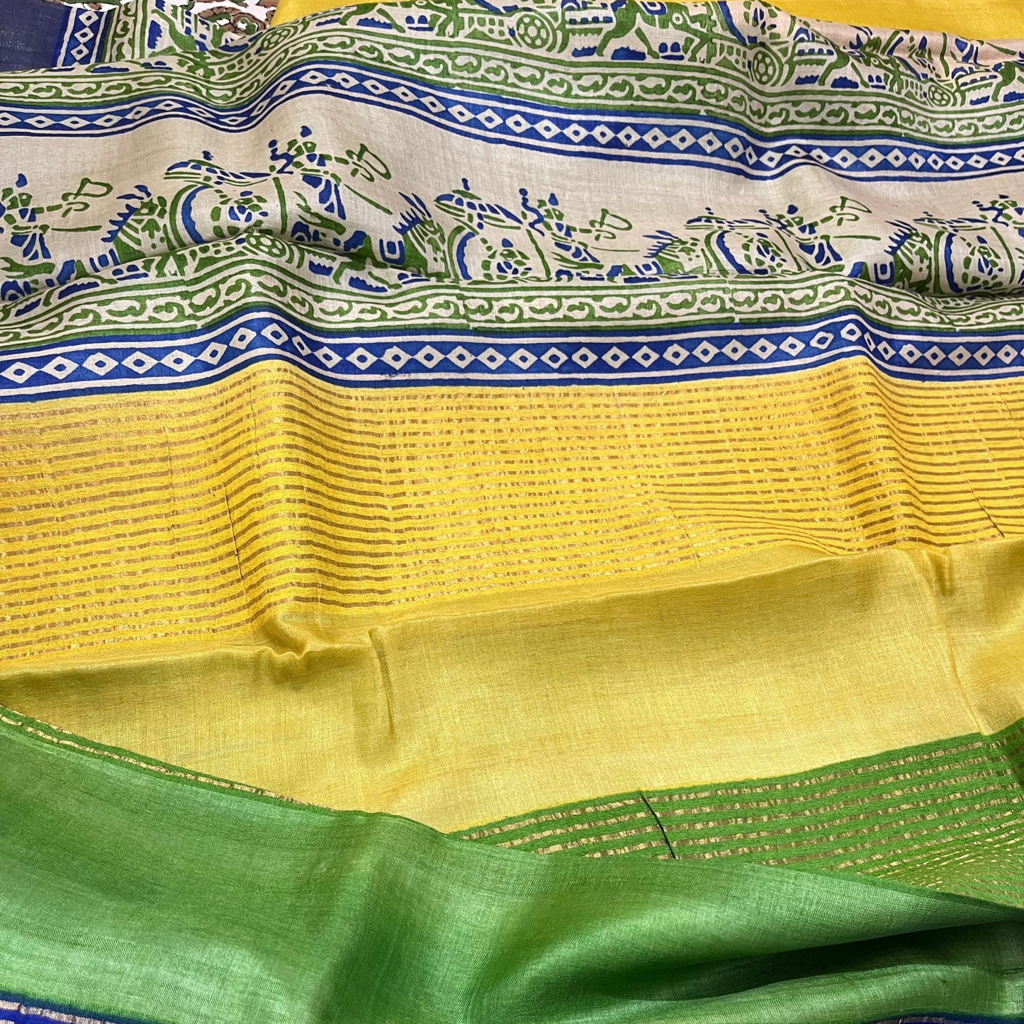 Yellow Pure Tussar Silk Saree with Prints