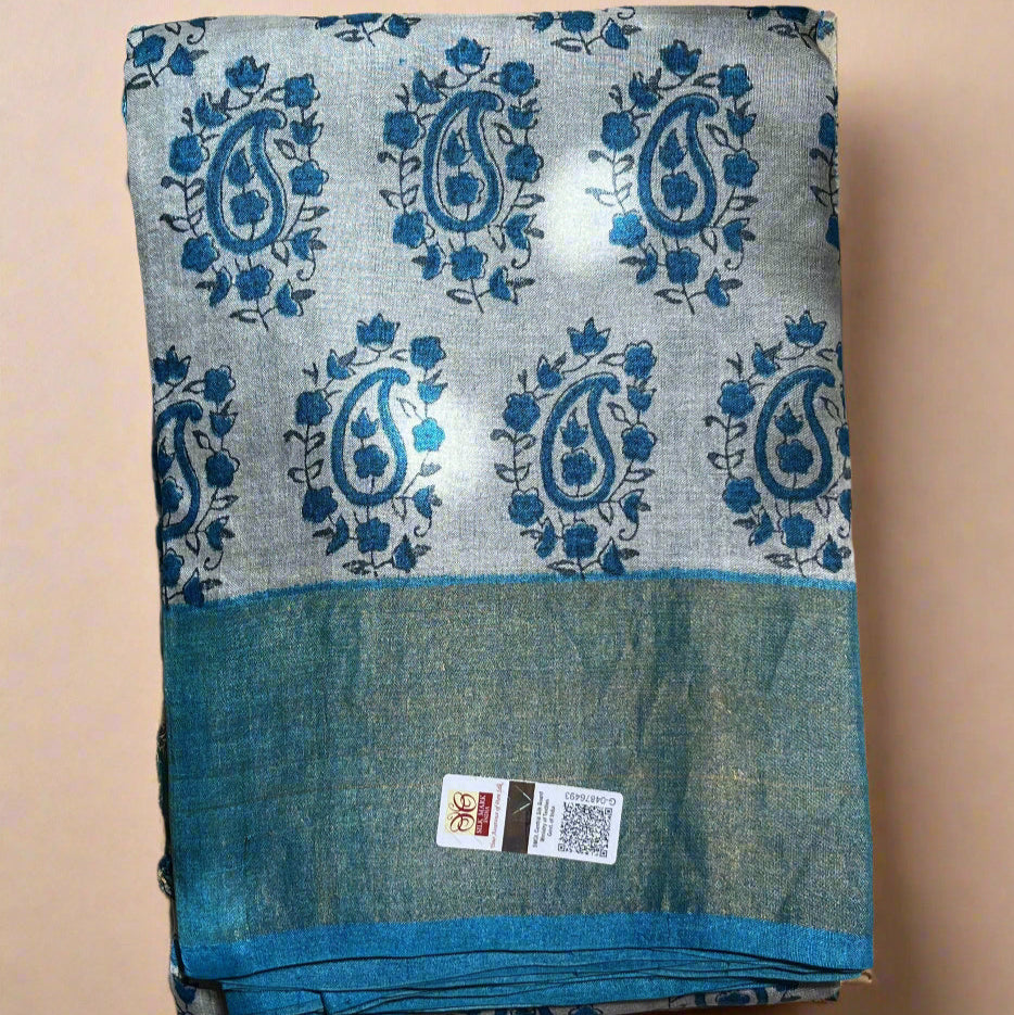 Steel Grey Tussar Silk Saree - Mango Motif