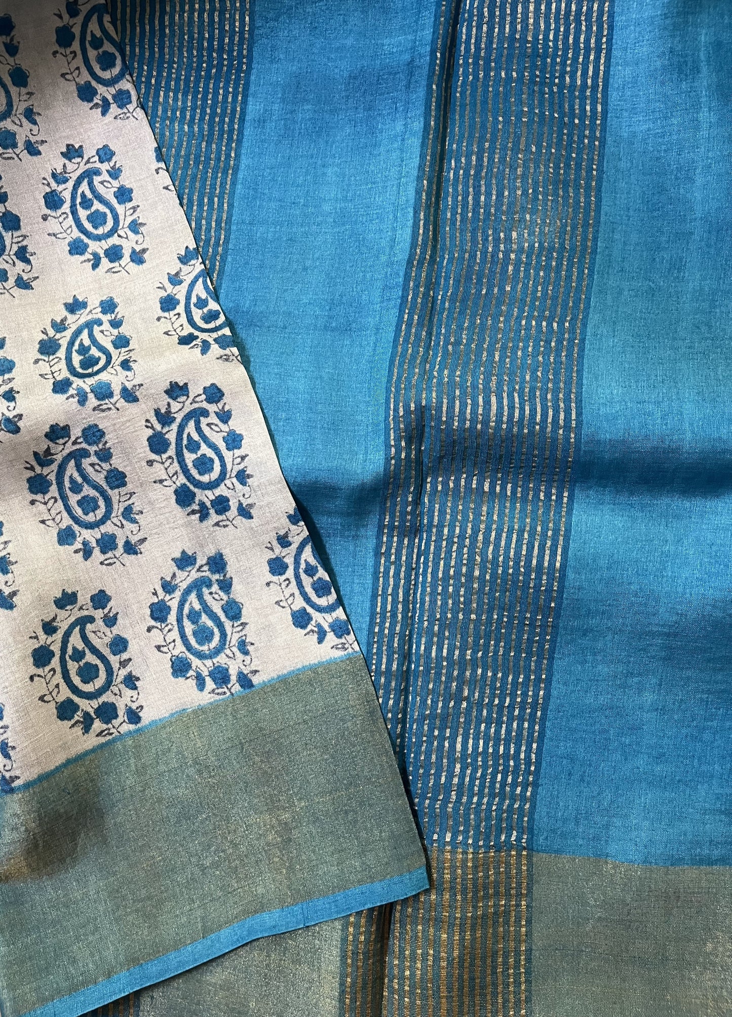 Steel Grey Tussar Silk Saree - Mango Motif
