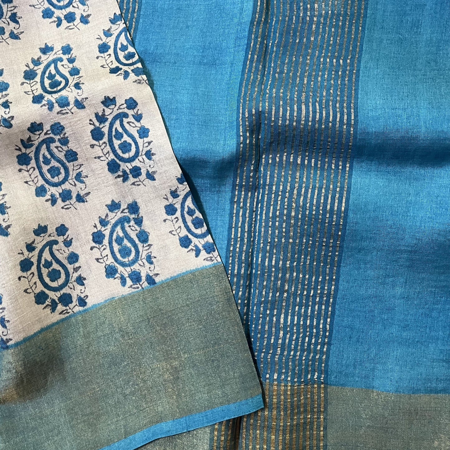 Steel Grey Tussar Silk Saree - Mango Motif