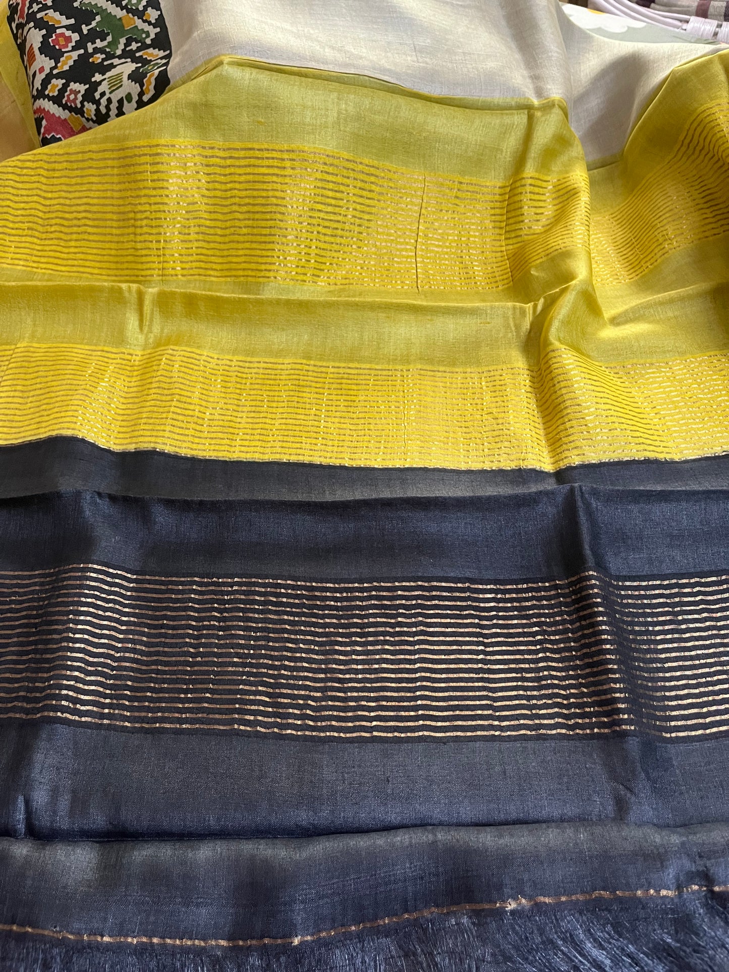 Cream Tussar Silk Saree with Patola Zari Border