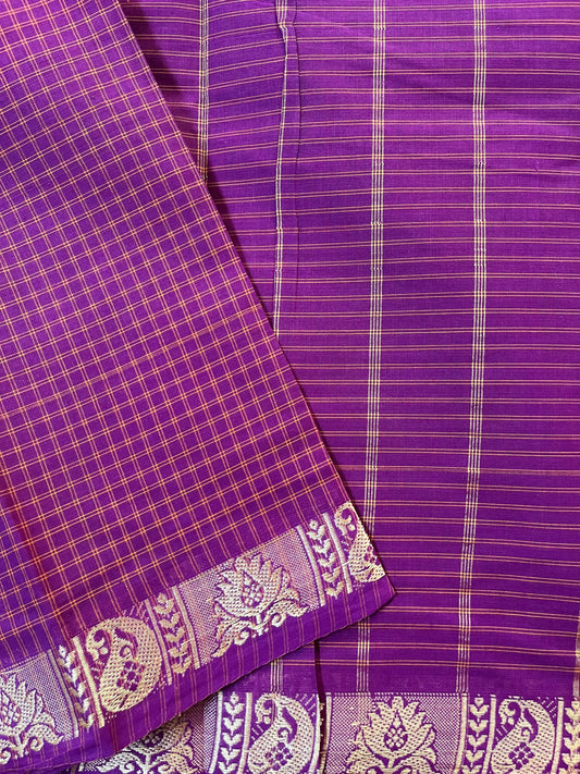 Purple Checks Pure Cotton Saree