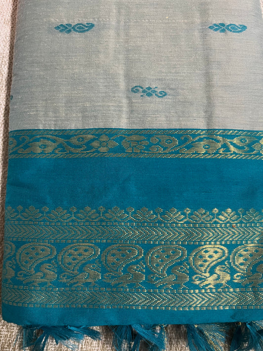 KALYANI - Steel and Teal Cotton Saree