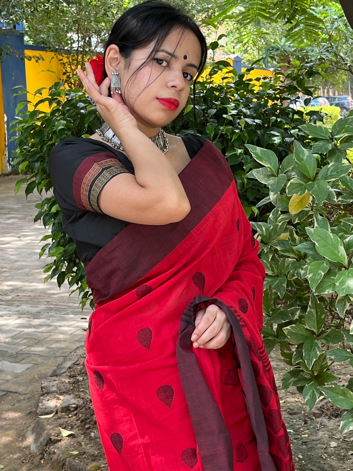GAURI - Red Khadi Cotton Jamdani Saree