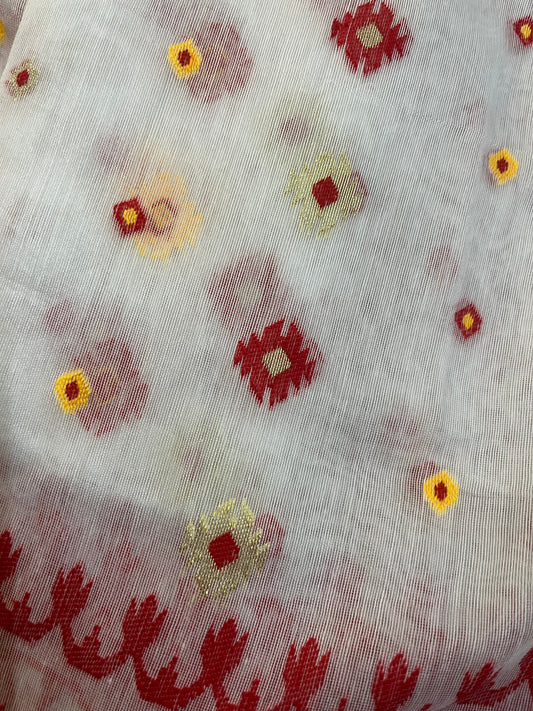 BRAHMI - Red White Jamdani Saree