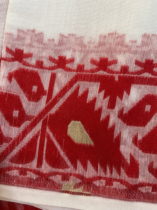 MALINI - White-Red Jamdani Saree