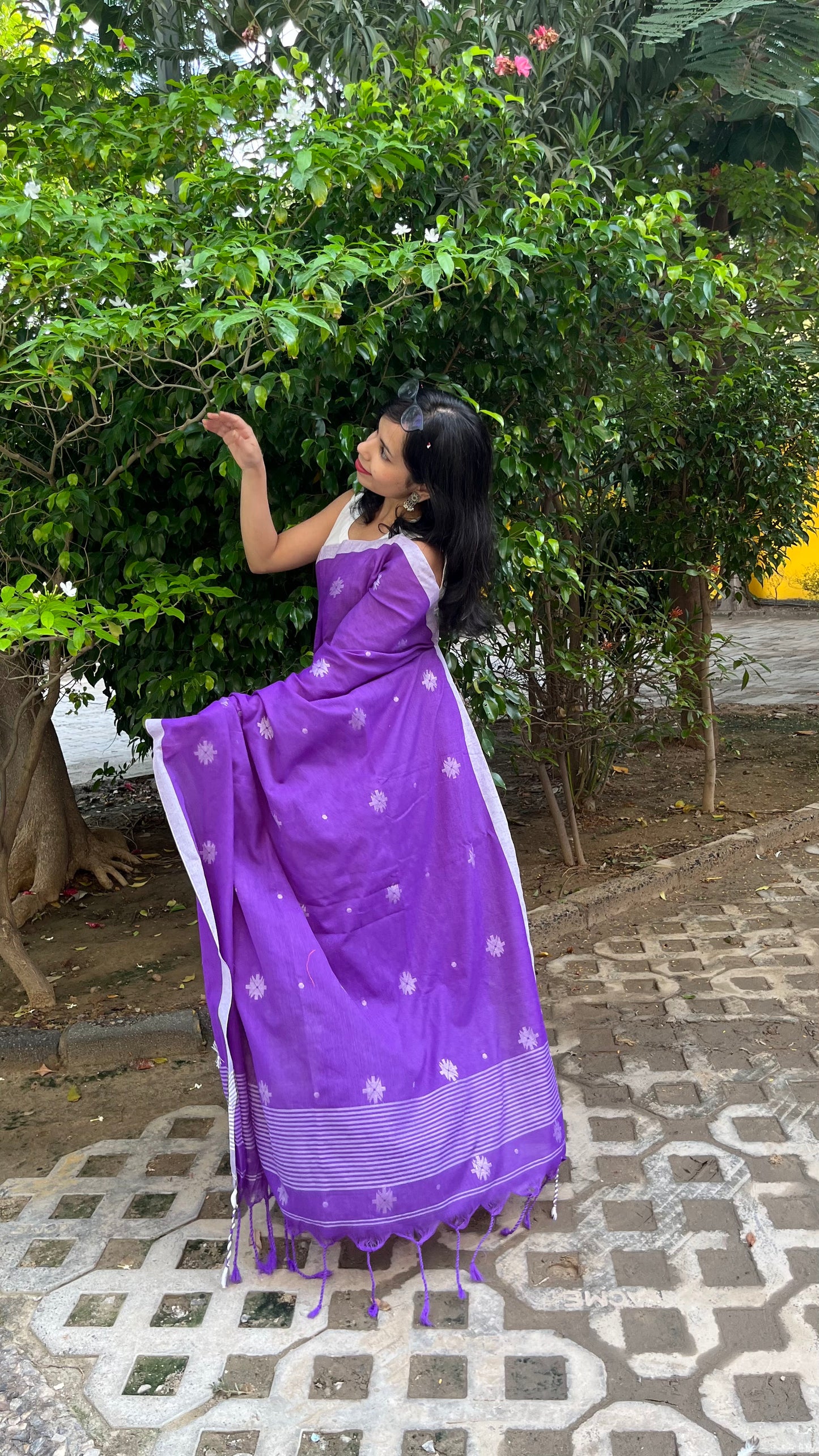 PRAGYA - Purple Khadi Cotton Jamdani Saree