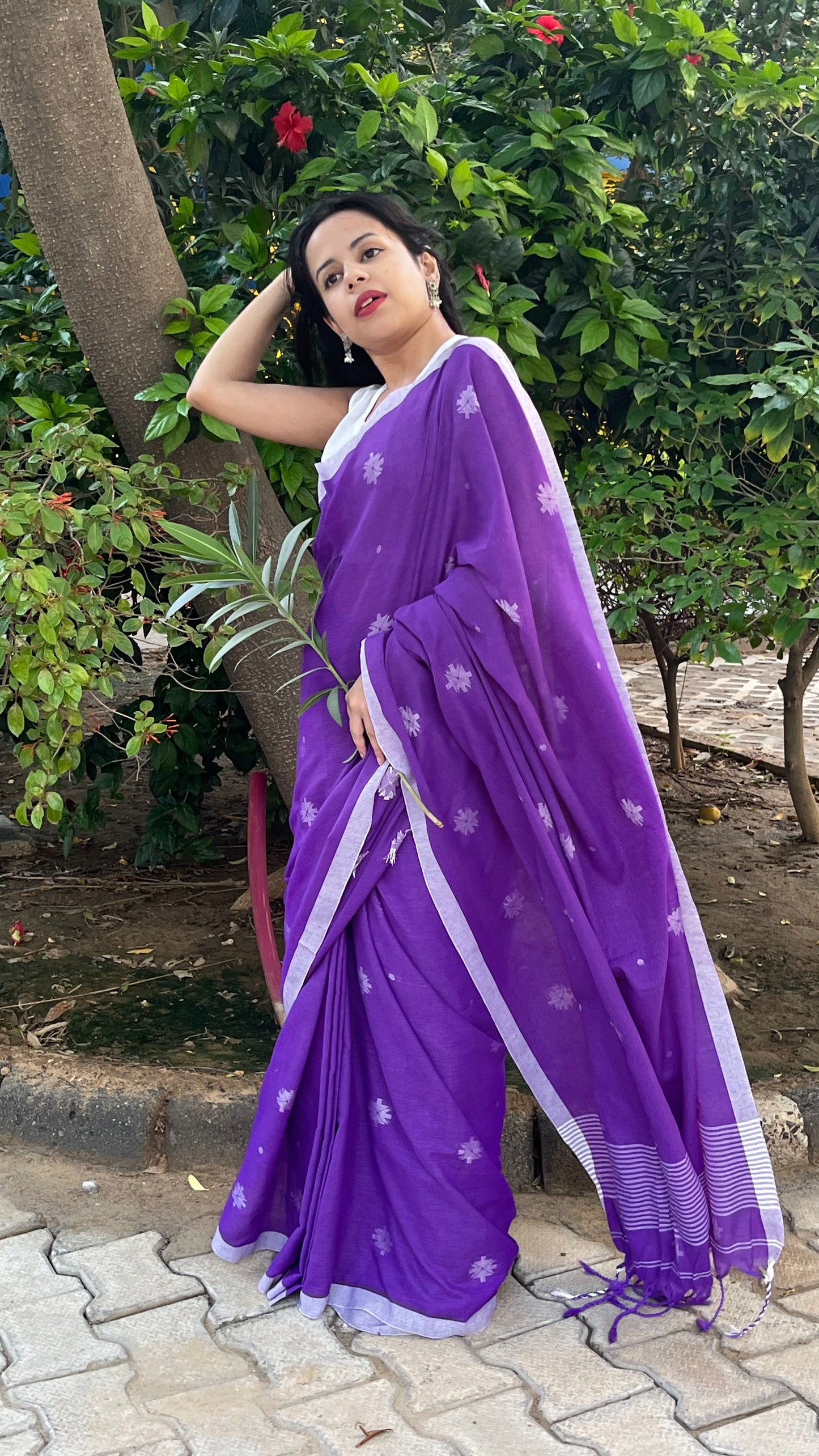 PRAGYA - Purple Khadi Cotton Jamdani Saree
