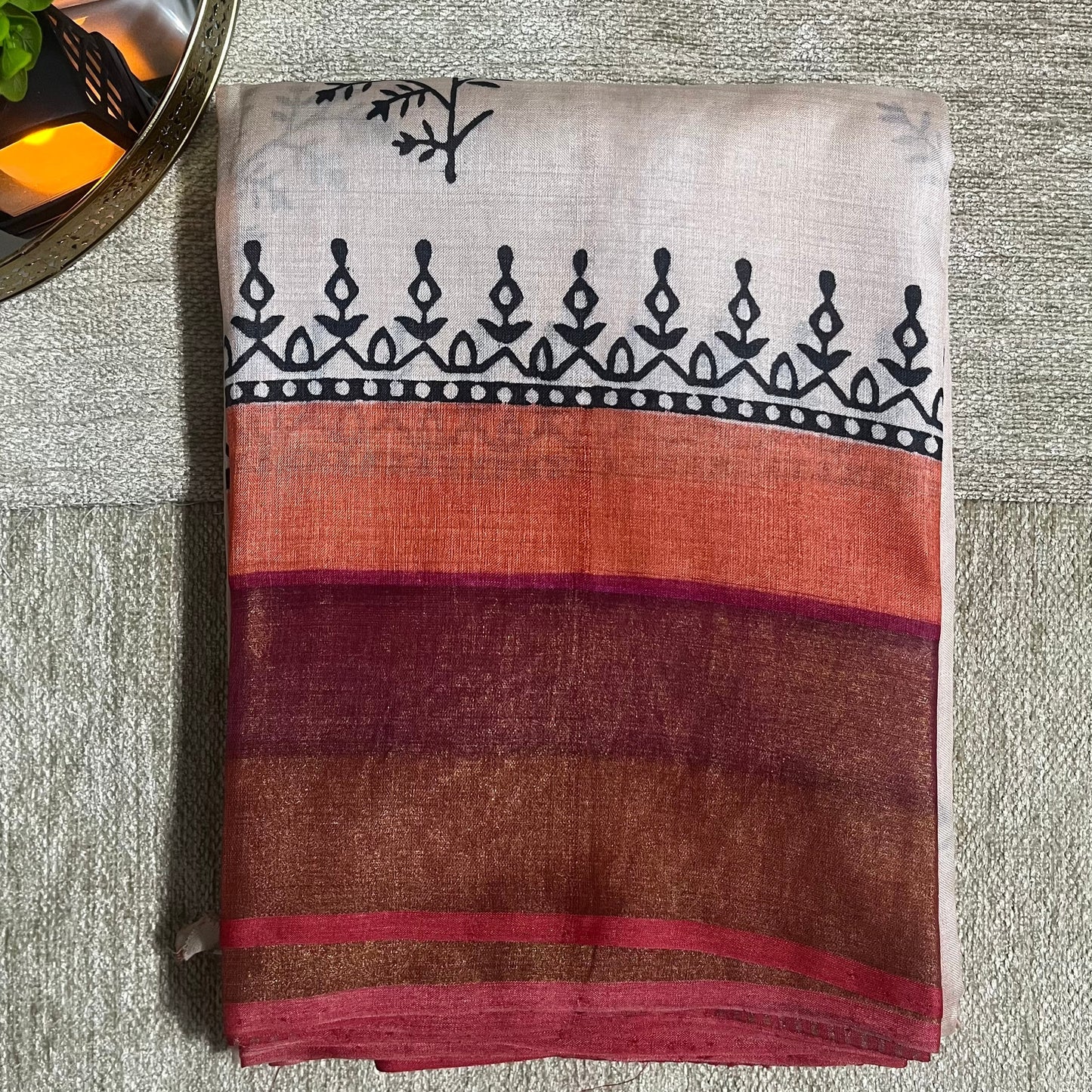 Mudita -Beige Multicolored Pure Tussar Silk Saree