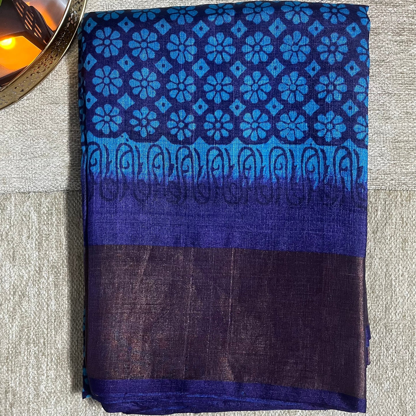 Mudita - Navy Blue Printed Pure Tussar Silk Saree
