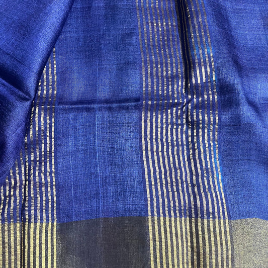 Mudita - Navy Blue Printed Pure Tussar Silk Saree