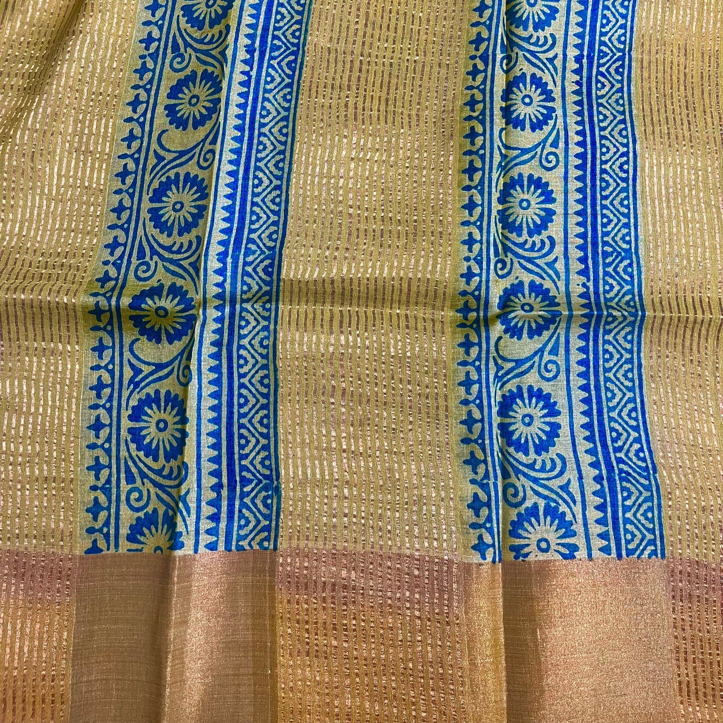 Mudita - Lemon & Teal Printed Pure Tussar Silk Saree