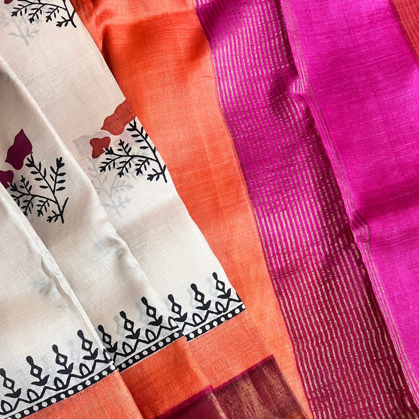 Mudita -Beige Multicolored Pure Tussar Silk Saree
