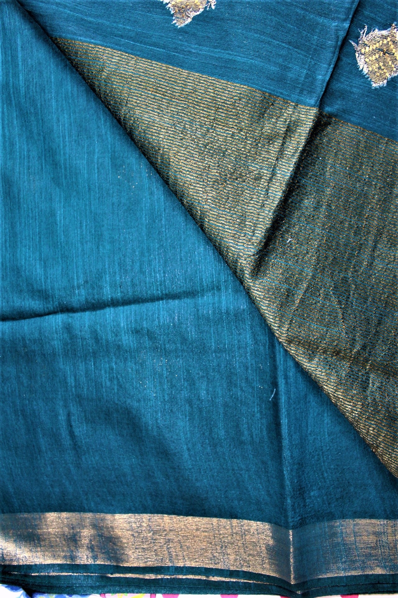 Teal Blue Cotton Silk Zari Buta Saree