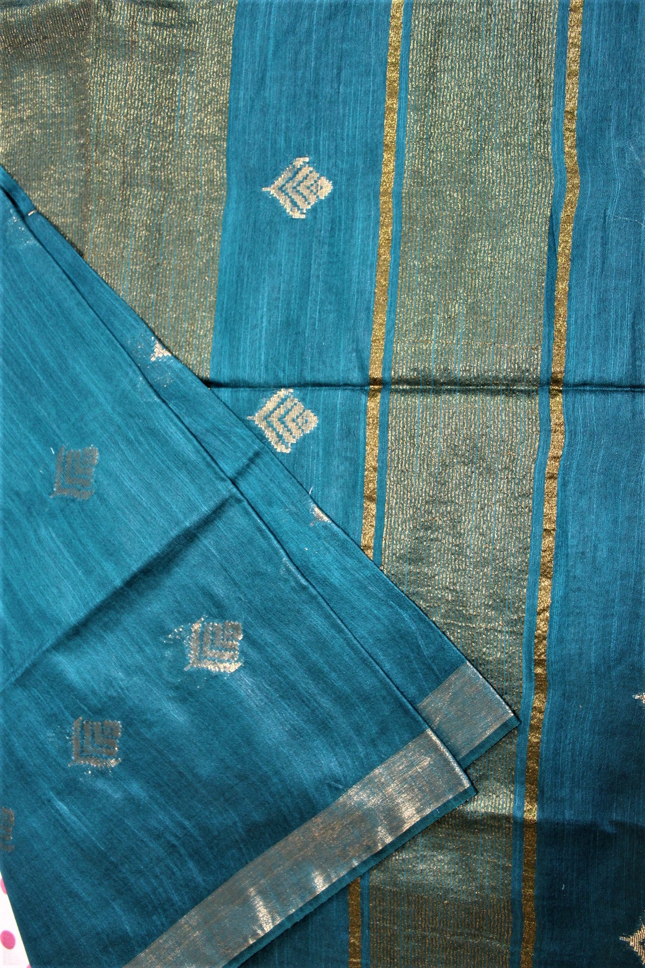 Teal Blue Cotton Silk Zari Buta Saree