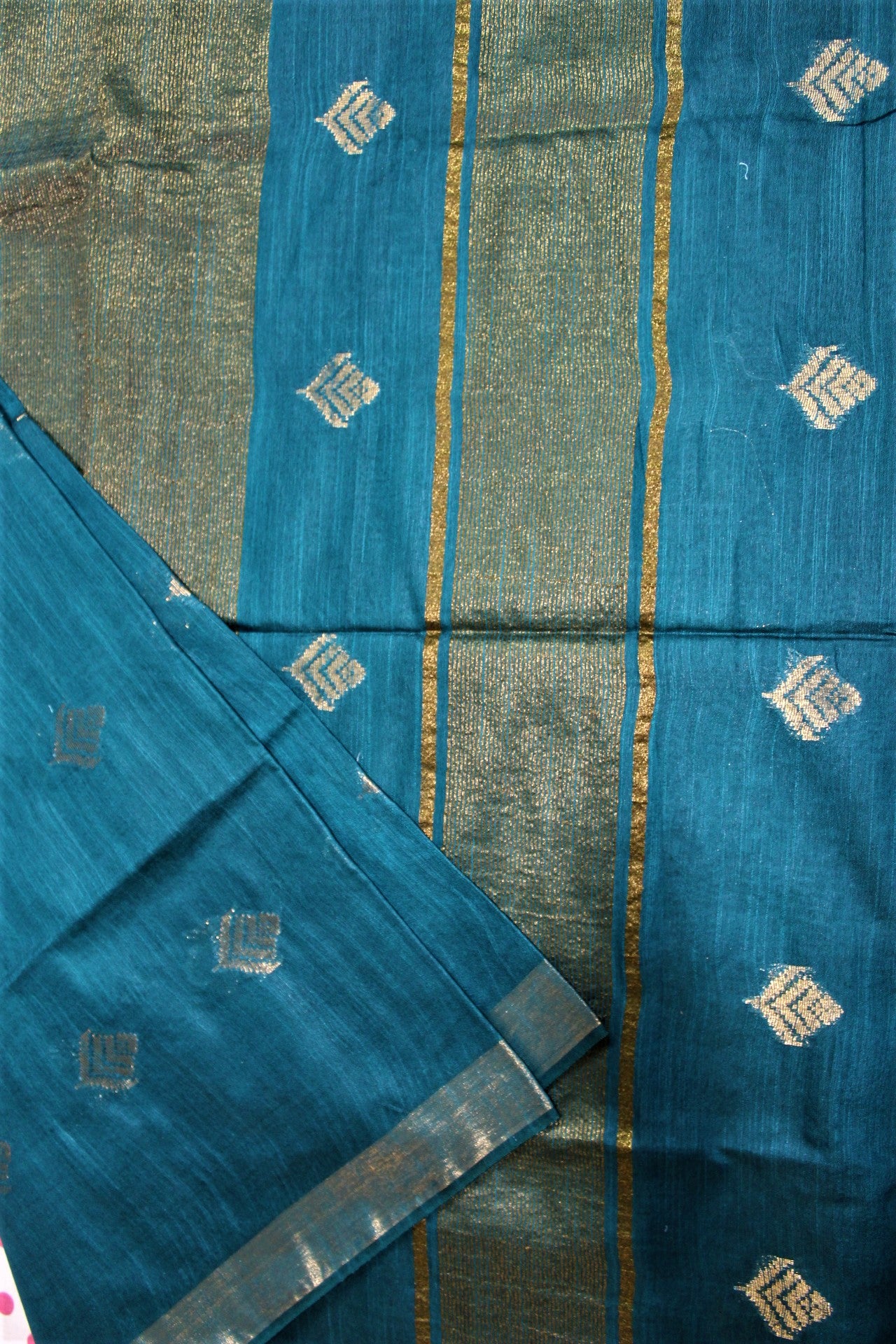 Teal Blue Cotton Silk Zari Buta Saree