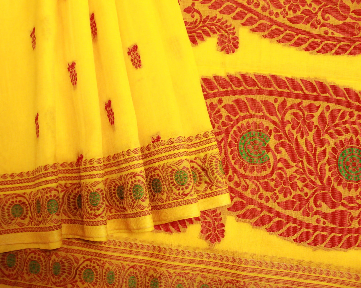 HANSA - Yellow Pure Cotton Baluchari Saree