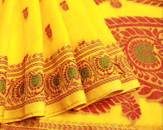 HANSA - Yellow Pure Cotton Baluchari Saree