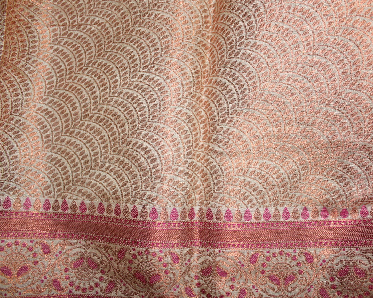 Beige Semi Tussar Silk Saree with Magenta Border
