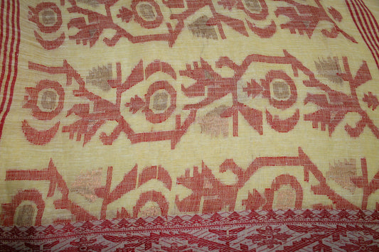 GIRIJA - Light Yellow Pure Linen Jamdani Saree