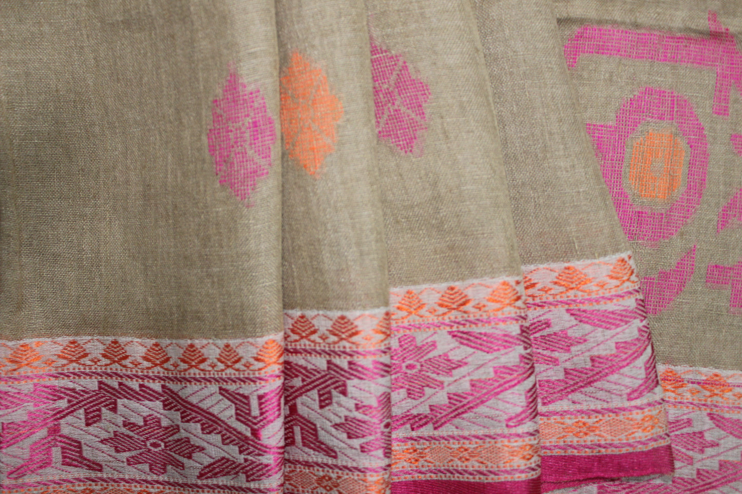 UMA - Light Brown Pure Linen Jamdani Saree