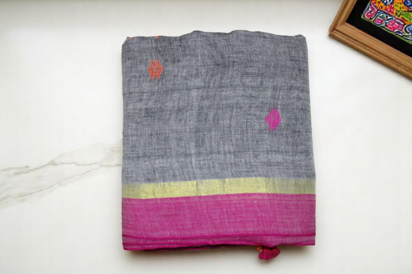 SITARA - Grey Pure Linen Jamdani Saree
