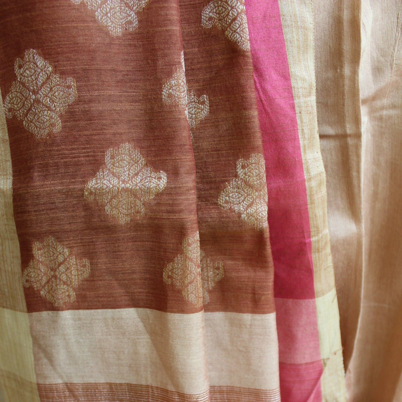 Almond Plain Cotton Silk Saree