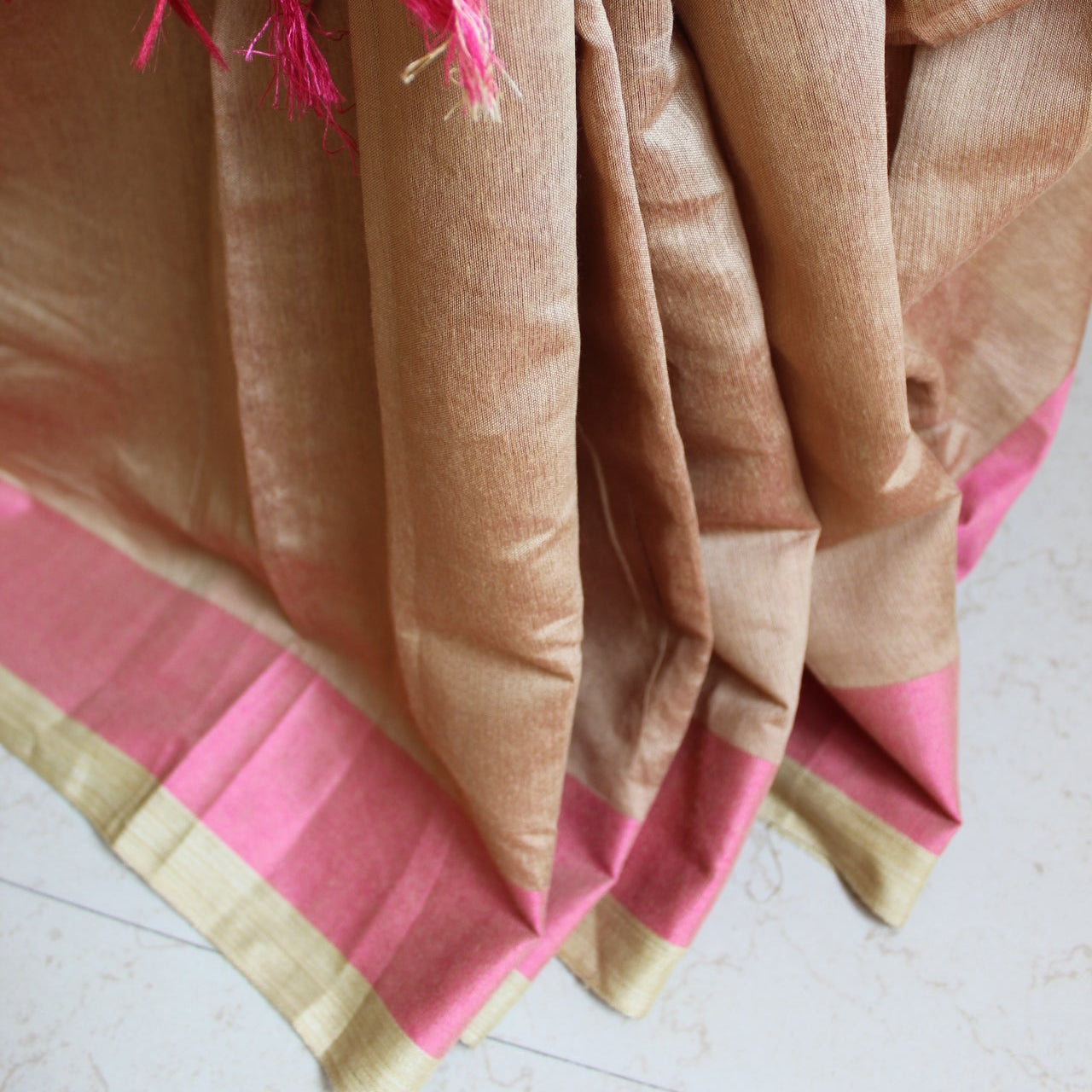 Almond Plain Cotton Silk Saree