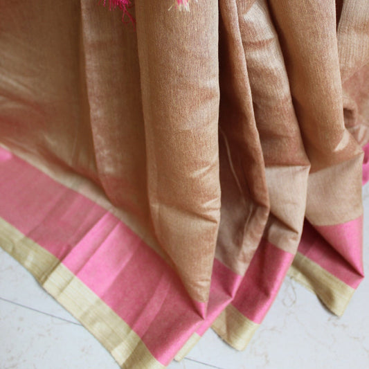 Almond Plain Cotton Silk Saree