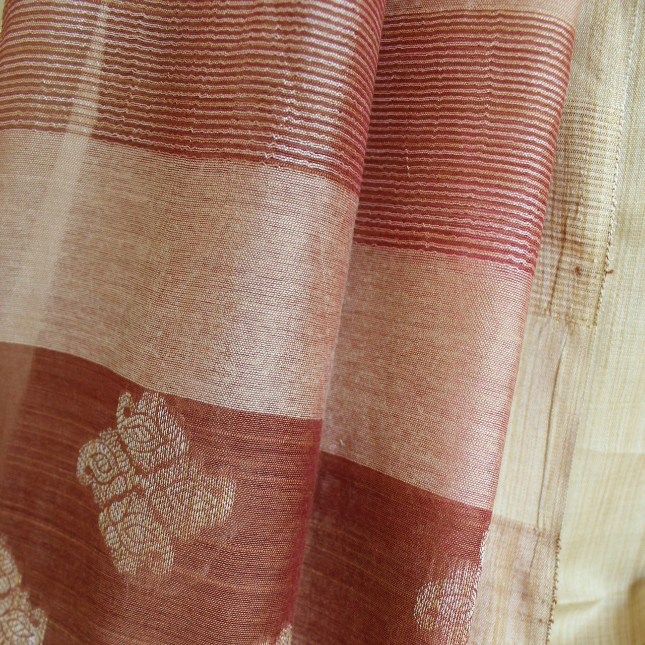Almond Plain Cotton Silk Saree