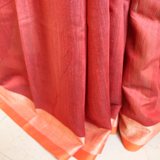 Rust Plain Cotton Silk Saree