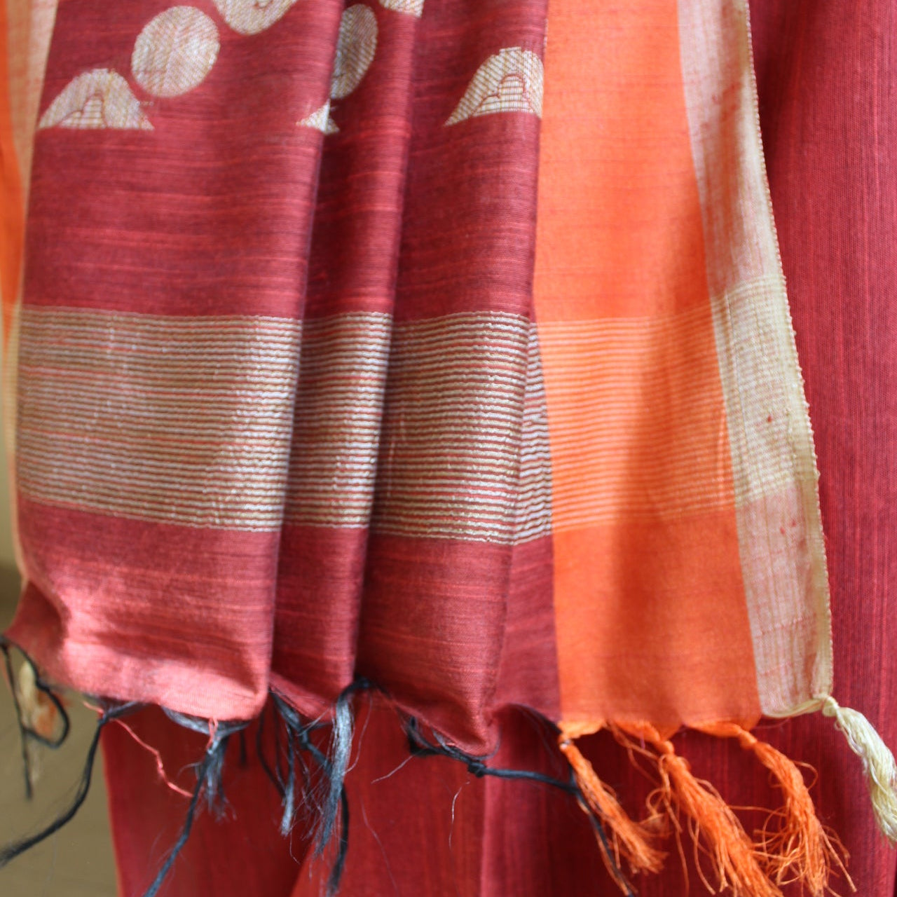 Rust Plain Cotton Silk Saree