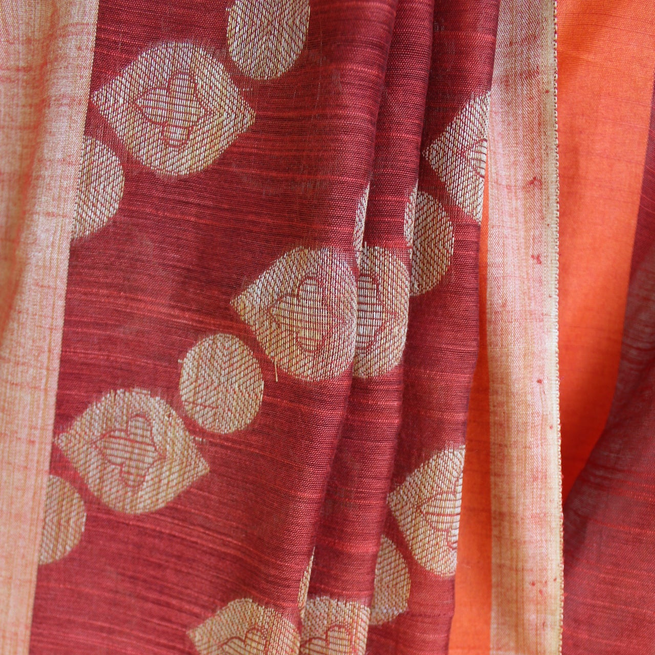 Rust Plain Cotton Silk Saree
