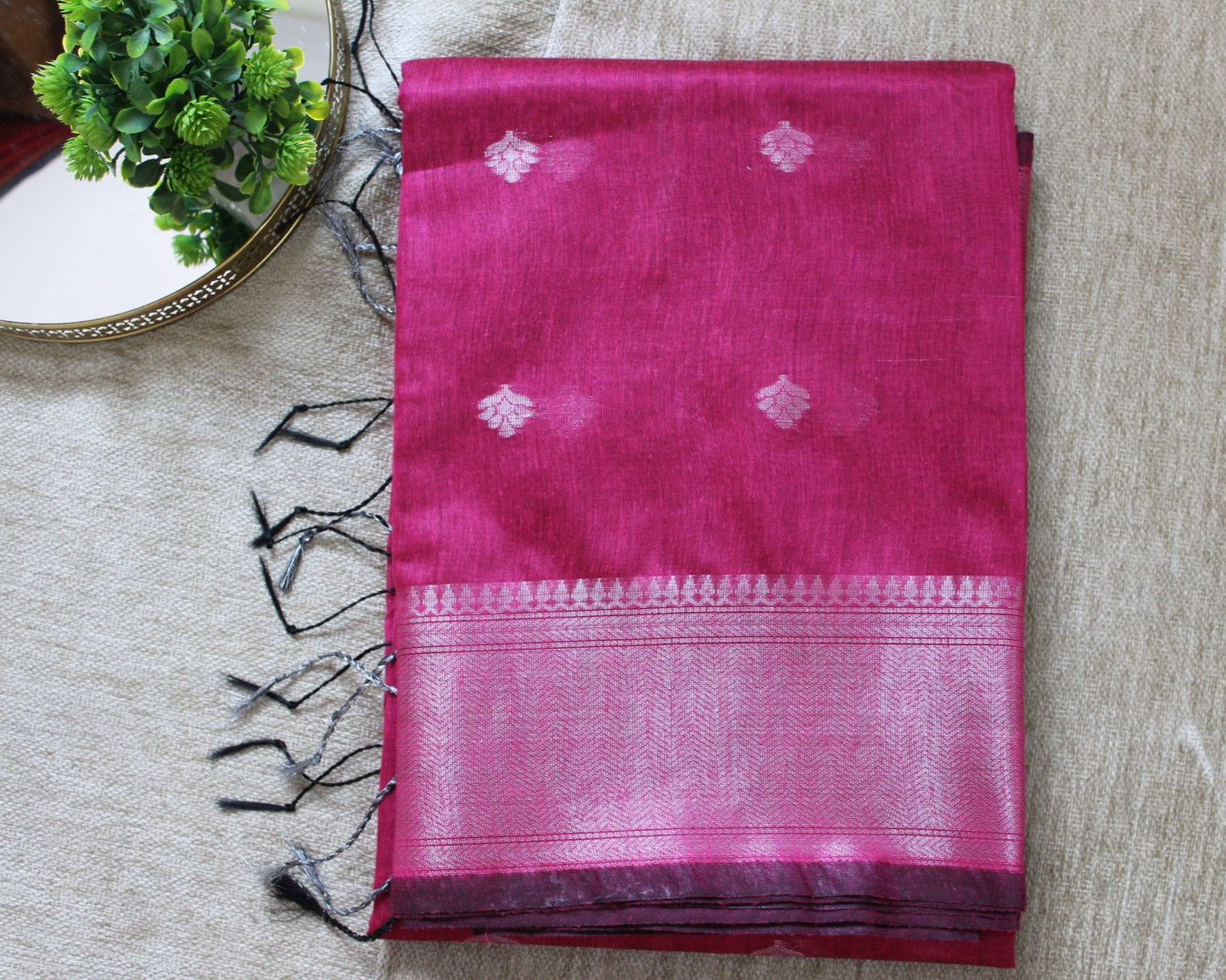 Magenta Jacquard Cotton Silk Saree
