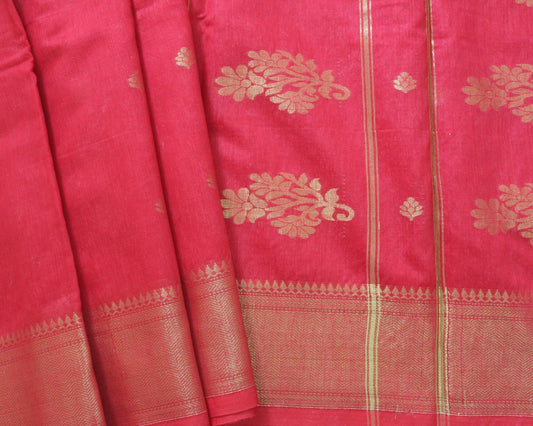 Red Jacquard Cotton Silk Saree
